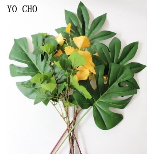 YO CHO Artificial Plant Ginkgo Leaf 3 Forks Ginkgo Biloba Handmade Green Plant Flower Arrangement Wedding Decor Maidenhair Tree