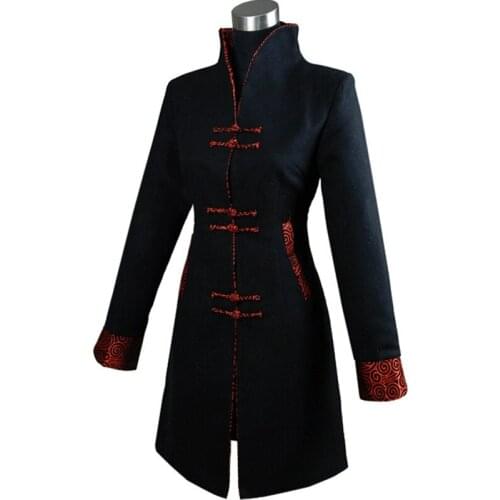 New Fashion Black Traditional Winter Chinese Womens Cashmere Long Jacket Coat Outerwear Size M L XL XXL XXXL 4XL Free Shipping