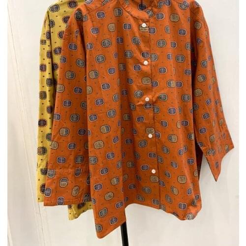 Women Shirt 2019 Spring and Summer New Print Small Stand Collar Casual Shirt