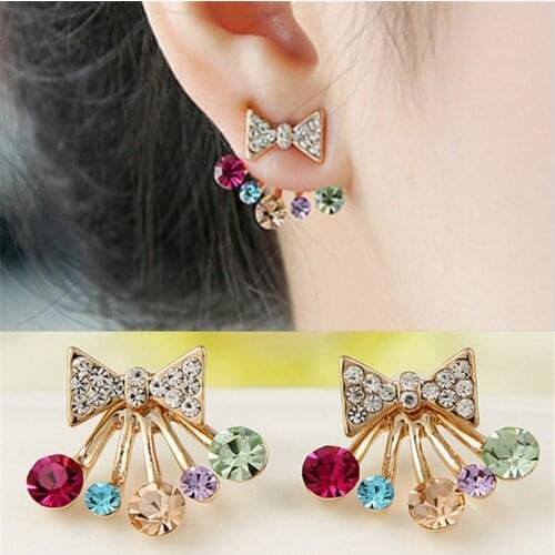 New Trendy Star Bowknot Crown Crystal Stud Earrings For Women Rhinestone Flower Heart Earings Wedding Jewelry Lover Gift