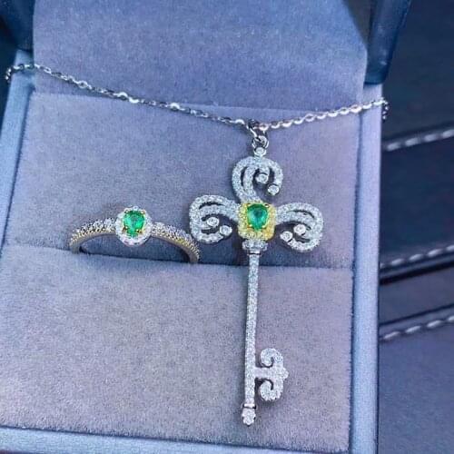 Key S925 Natural Emerald Jewelry Sets Necklace Pendant And Ring For Women Top Quality Fine Jewelry Real Gemstones Certificate