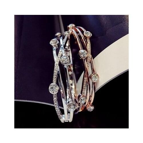 Charm Female Round Crystal Stone Bracelet Bangle Fashion Silver Color Cross Bracelet Elegant Wedding Bracelets For Women