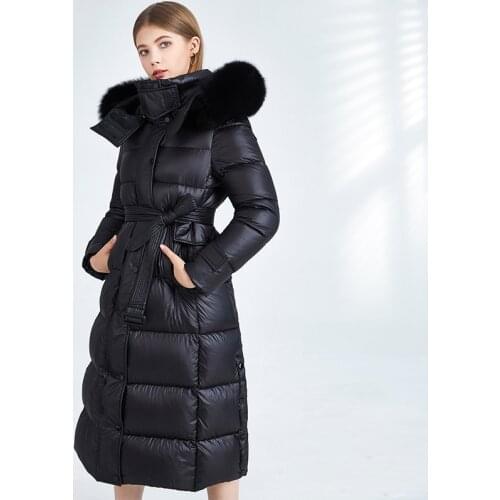High Quality Women Thicken Warm Winter Down Coat Real Natural Fox Fur Collar White Duck Down Jacket Hooded Winter Parka Female