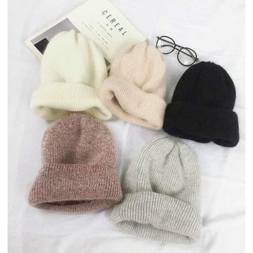 Winter Hats For Women Girls Beanie Hat Rabbit fur Hat Winter Beanies Knitted Hat Autumn Solid Color 2020 new fashion