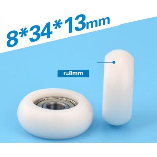 1pcs 8*34*13mm Europe standard 3030 aluminum profile rail pulley, rolling pulley, arc ball bread plastic bearing pulley