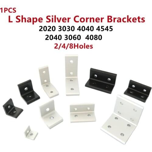 1pcs/lot 2020 2040 L Shape Silver Corner Brackets Fitting Angle Aluminum Connector For 3030 3060 4040 4080 Aluminium Profile