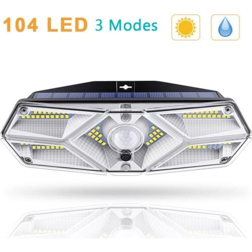 104 LED Solar Light Outdoor 118 Solar Lamp Motion Sensor Solar Powered Spotlight 3 Modes Wall Lamp For Street Garden Decoration