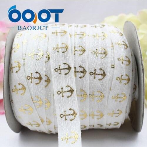 16608-28 , 16MM hot gold print Anchor Marine Elasticity ribbon ,10 yards DIY handmade hair accessories Material , free shipping