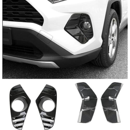 2X Car Front Foglight Fog Light Lamp Cover Cap ABS Chrome Carbon Fibre Frame Trim For Toyota RAV4 2019 2020