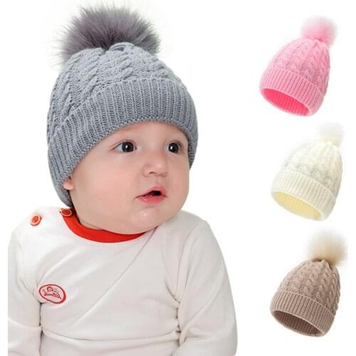 2020 New Fashion Children Winter Hats Baby Kids Girl Solid Knitted Beanies Caps Hair Ball Thick Baby Boys Girls Winter Warm Hat