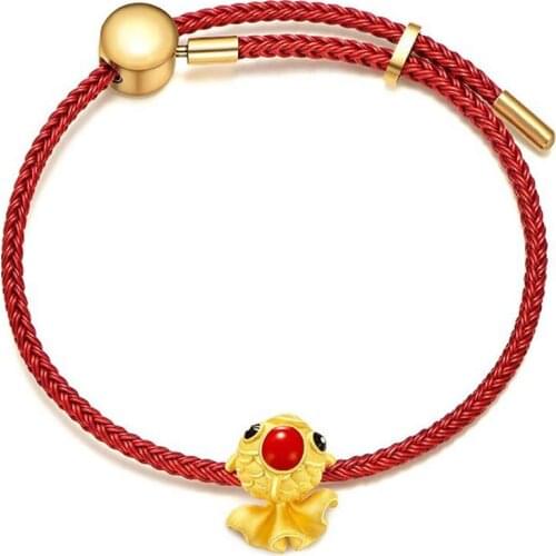 Pure 24K Yellow Gold Bracelet Women 999 Gold 3D Hard Gold Fish Bracelet