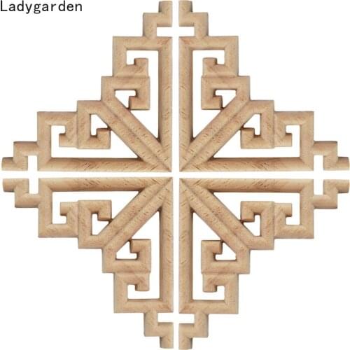 4PCS Woodcarving Corner Decal Unpainted Wood Carved Decal Corner Onlay Applique Sculptures Frame Furniture Door Decor Statues