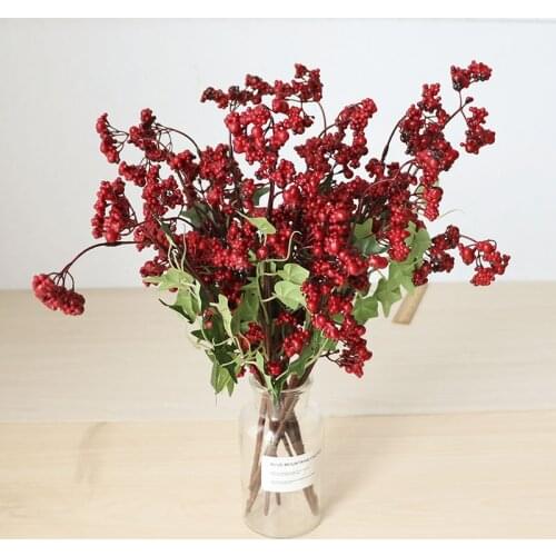 7 Pieces of Red Artificial Christmas Bean Branch Fruit Berry Beads for Valentines Day Wedding Party Decoration