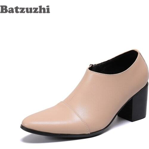 Batzuzhi 7CM HIGH Heels Fashion Mens Shoes Pointed Toe Soft Leather Ankle Boots for Men Party Casual Shoes Big Sizes,EU38-EU46