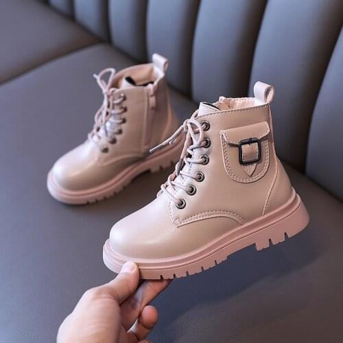 2021 New Children Boots Casual Autumn Winter PU Leather School Boy Shoes Fashion Single Boots Kids Girls Martin Boots E102