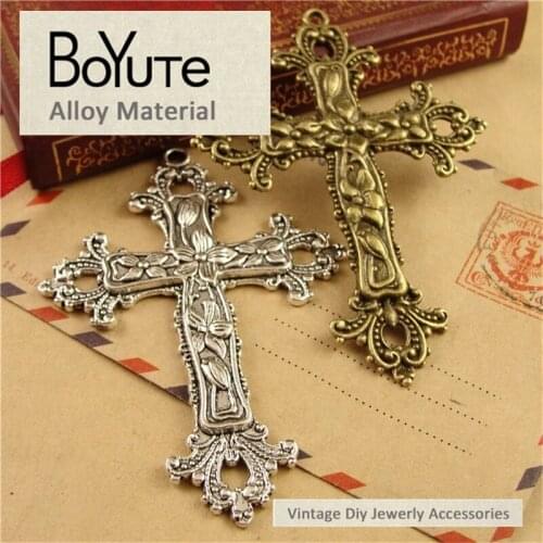 BoYuTe (10 Pieces/Lot) 74*52MM Zinc Alloy Materials Antique Bronze Silver Plated Pendant Cross Jewelry Accessories for Women
