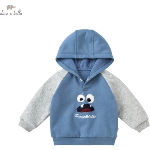 DBW19305 dave bella autumn baby boys casual cartoon hooded T-shirt children tops kids boy fashion tees
