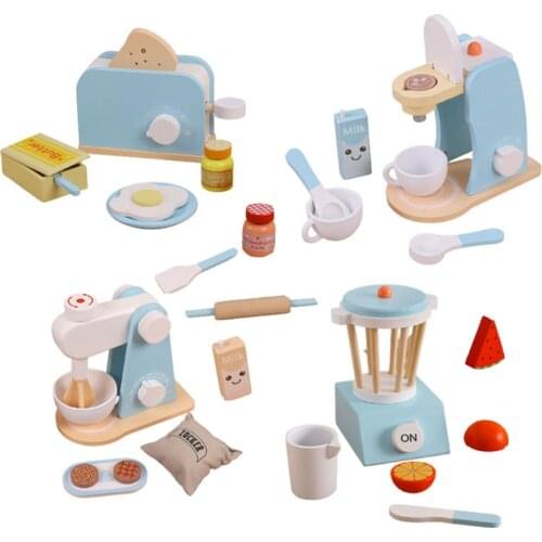 DIY Wooden Toy Simulation Kitchen Model Set Pretend Play Bread Machine Montessori Early Education Toys For Children Kids