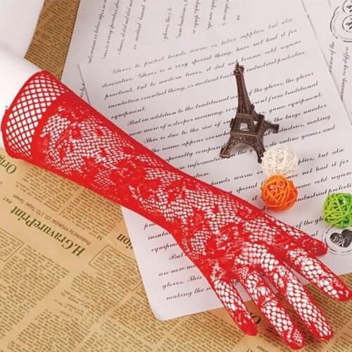 Elegant Women Ultra-Thin Long Summer Driving Cycling Sexy Black Sunscreen Gloves Female Anti-UV Elasticity Lace Mesh Gloves