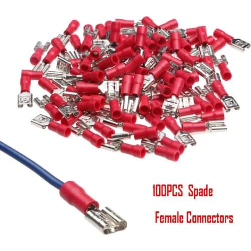 FDD1.25-250 100Pcs Female Insulated Electrical Crimp TerminalS for 0.5-1.5mm2 Wire Cable Connectors AWG 22-18