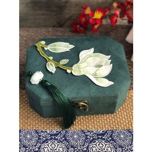 Chinese Traditional Double Layers Jewelry Box Octagon Applique Flower Lipstick Bangles RIng Display Portable Jewel Case Gift Box