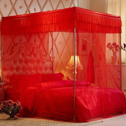 Mosquito net big red wedding room encryption three-door double 2m bed palace wedding wedding 1.2m landing home without bracket