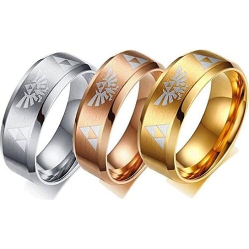 Fashion Men Punk Jewelry 8mm Stainless Steel Black Sliver Gold Ring Cool Men Zelda Ring Anillos Hombre Party Rings For Men Women