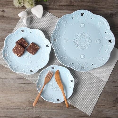3pcs set, 6/8/10inch, color embossed porcelain dinner set plates and dish, ceramic dinner plates, nordic kitchen breakfast plate