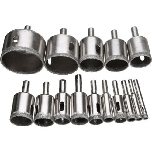 15pcs Diamond Coated Drill Bit Set Tile Marble Glass Ceramic Hole Saw Drilling Bits For Power Tools 6-50mm