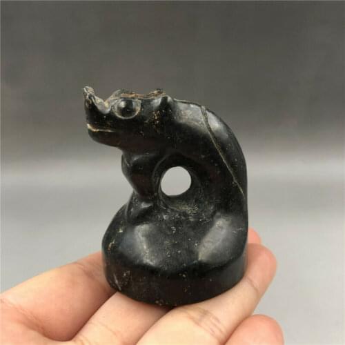 Neolithic Age Old Hongshan Culture Black Magnet Meteorite Carved Seal Dragon Pig Collection Ornaments Statues for Decoration
