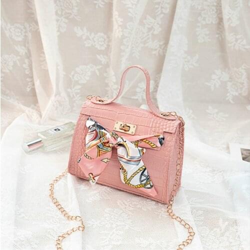 New Fashion Womens Bag Crocodile Pattern Silk Scarf Shoulder Bag Leather Diagonal Bags Small Square Bag Mobile Phone Coin Purse
