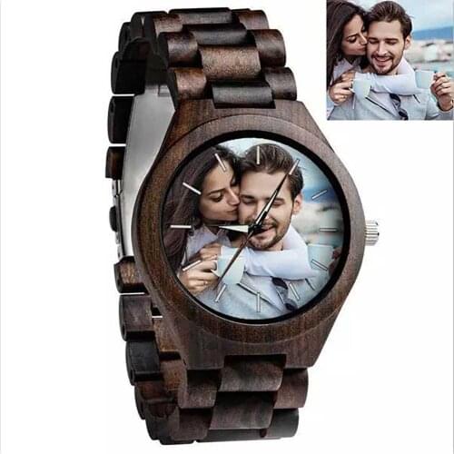 Creative Couple Watches Personality Customize Photo Wooden Lover Watch Quartz Wristwatch Limited Edition Mens Watch Women Gift