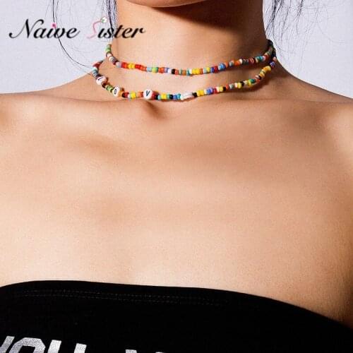 2 Pcs Colorful Handmade Beaded Choker Necklaces for Women Girl Ladies Love Gift Boho Style Bohemian Jewelry Chokers Wholesale