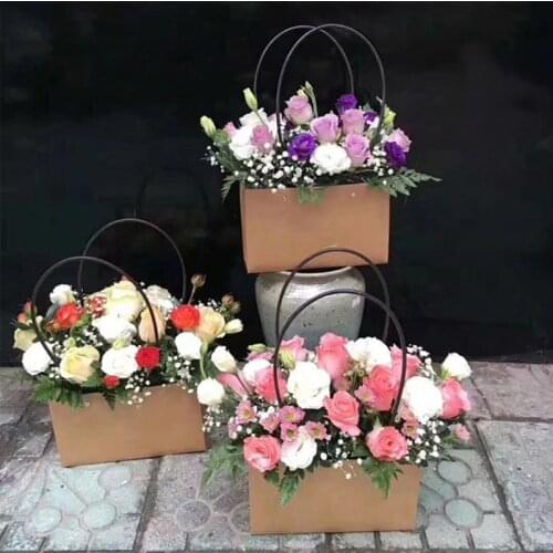 Kraft Paper Bag Flower Box Handbag Waterproof Bouquet Florist Gift Bags Valentines Day Rose Boxes Party Decoration 22*11*10cm