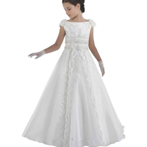 Baptism A-line 2016 Lace White First Communion Floor Length for Princess Vestidos de Comunion Off The shoulder Holy Dresses