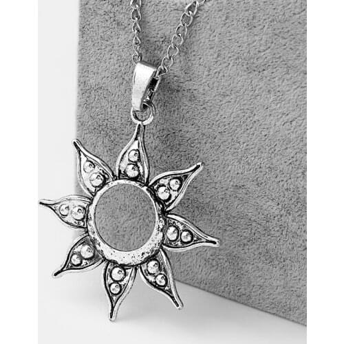 1PCS Tibetan Tone Large Open Sun Amulet Charm Pendant Link Chain Necklace