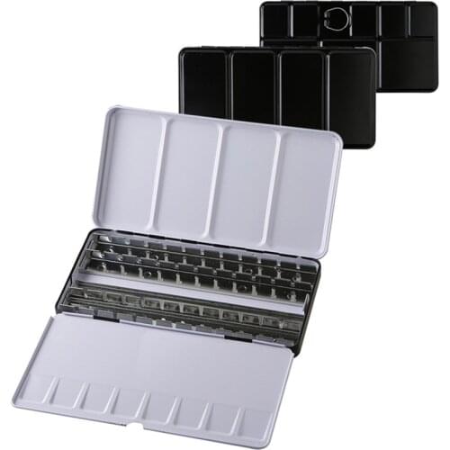 Empty metal watercolor paint box palette with paint storage full pot/half pot acrylic art painting tray painting art supplies