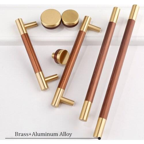 Knurled/Textured brass+Aluminum Alloy modern kitchen cabinet knobs and handles Drawer Pulls Bedroom Knobs T Bar /long handle