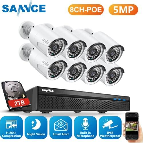 SANNCE 5MP 8CH H.264 POE CCTV Video Security System 6pcs Outdoor Nightvision Waterproof IP Camera Home Video Surveillance System