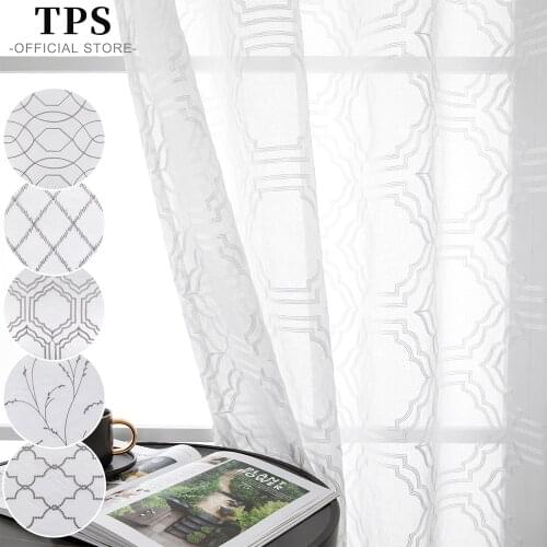 TPS Embroidered Geometric Multi Styles Tulle Sheer Curtains for Living Room Bedroom Kitchen Window Treatment Drapes Custom