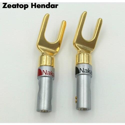 2Pcs Nakamichi Brass Gold plated Y Y U- type Spade Speaker Plugs Audio Screw Fork Connector Adapter
