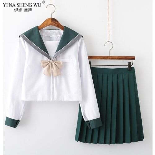 School Uniform Japanese Style Pleated Skirts JK Uniform for Girl High School Student Kawaii Green Sailor Cosplay Korean Clothing