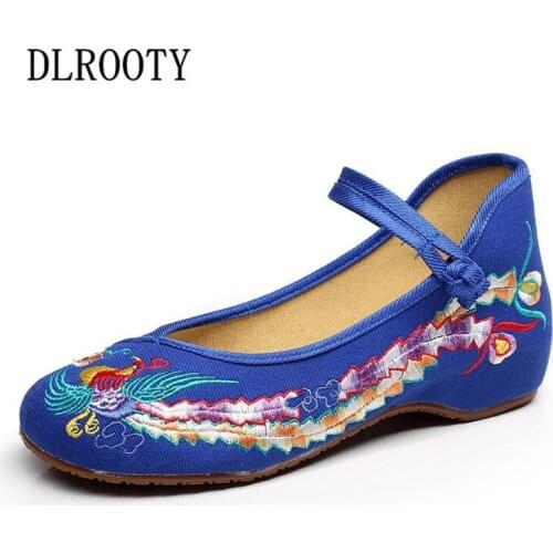 Women Hanfu Shoes National Style Embroider Flat Wedges Canvas Shallow Loafers Casual Female Fashion Summer Spring Platform