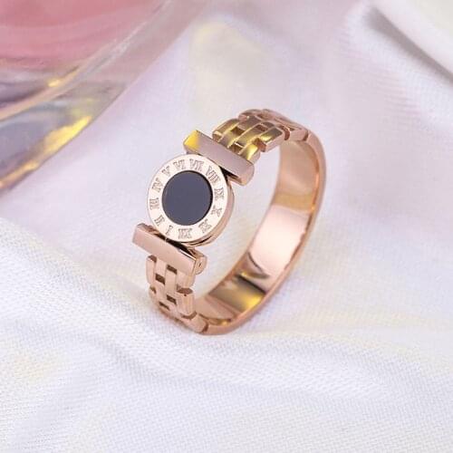 2021 New Classic Black Disc Roman Digital Stainless Steel Rings For Woman Accessories For Korean Fashion Jewelry Gothic Girls