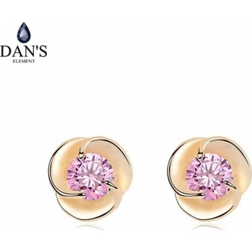 DANS ELEMENT 3 Colors Real Big Brand AAA Zirconia Micro Inlays Flower Stud Earrings for Women Gift 95327pink brincos