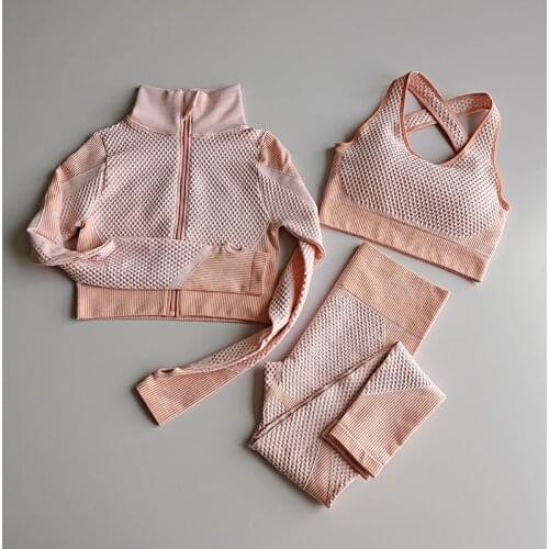 Women Fitness Sport Yoga Suit Seamless Women Yoga Sets Long Sleeve Yoga Clothing Female Sport Gym Suits Wear Running Suit