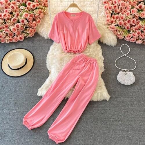 Women Tracksuit 2 Piece Set Summer Pant Sets Casual Harlan Nine-Point Pants High Waist Sports Trousers Short Top Outfits zh1562