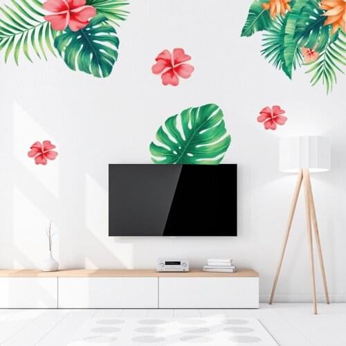 Zollor Nordic Style Green Leaf Flowers Wall Sticker Living Room Background Wall Bedroom Door Creative Home Decoration Stickers