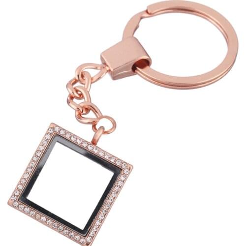 1pc Good Quality Rhinestone Square Glass Locket Magnet Open Key Chain