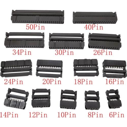 10Set IDC Socket 2.54mm FC-6 8 10 12 14 16 18 20 24 26 30 34 40 50 Pin Double Row Female Header Connector Ribbon Cable Socket